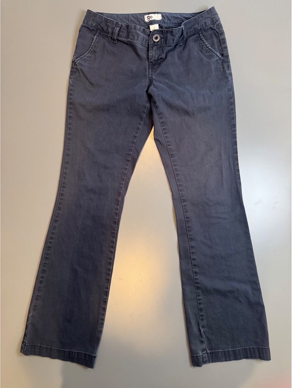 SO Women's Size 7 Dark Navy Chino Pants with Flared Legs